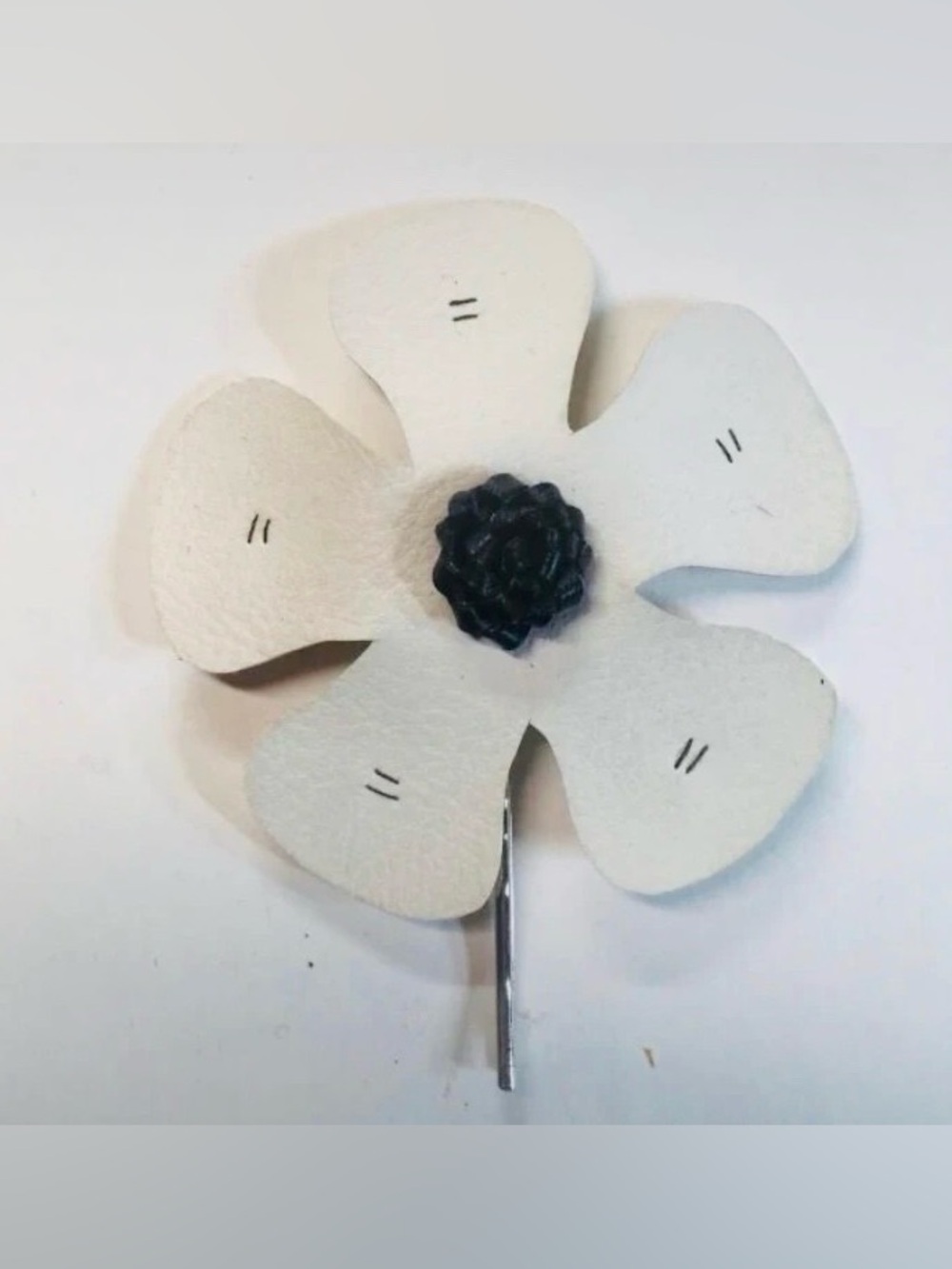 Vinyl Flower Barrette in White with Black Center